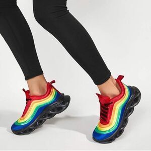 Chunky Platform Tie Dye Rainbow Sneakers Red Mixed